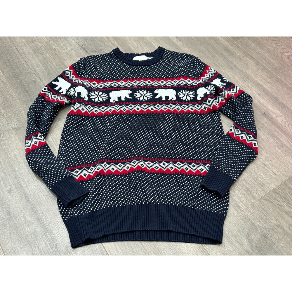 Aspen‎ Mens Blue Geometric Polar Bears Cotton Pullover Sweater S RN75343